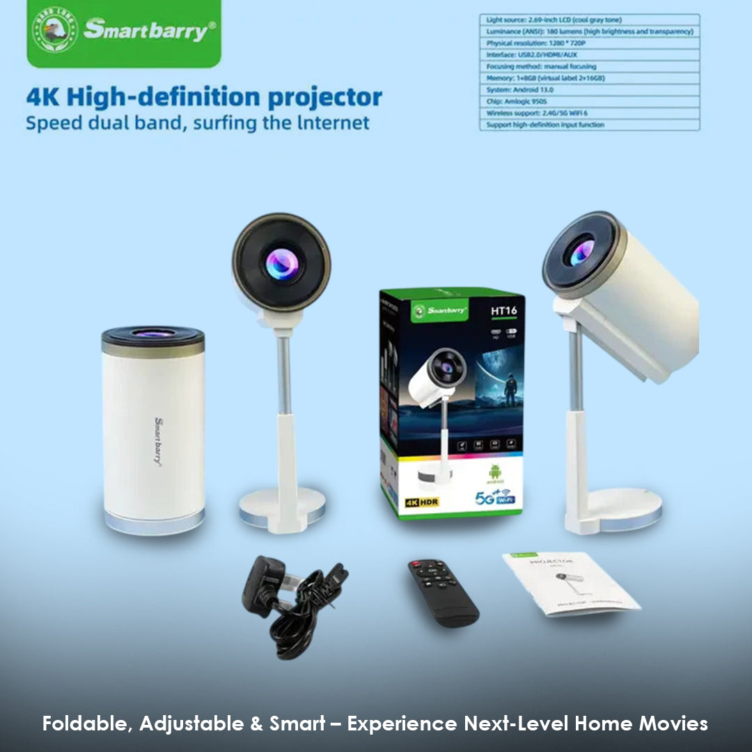 HT16 PROJECTOR Android 13 with Height Adjustable and Foldable Stand